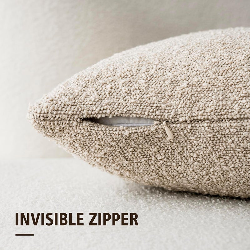 Foindtower Decorative Textured Boucle Throw Pillow Covers Accent Solid Pillow Cases Neutral Long Body Lumbar Couch Cushion Case for Chair Sofa Bedroom Living Room Home Decor 14x36 Inch,1PC,Oatmeal - Image 2